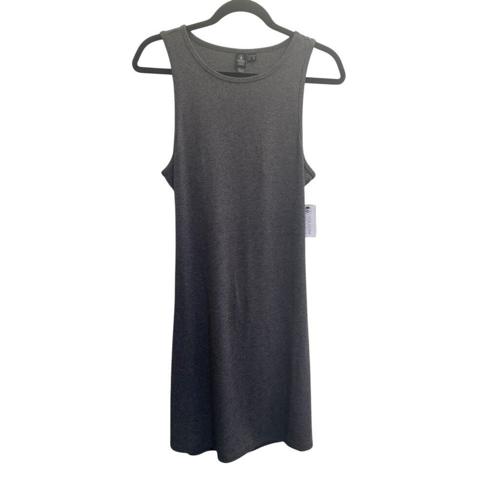 NWT VOLCOM Womens XL Gray Tank Knit Ribbed Dress Backless Bodycon Dress #5782